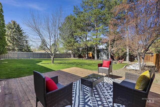 827 Alturas Dr N, Twin Falls, ID 83301 - view of patio featuring an outdoor living space, a fenced backyard, and a deck