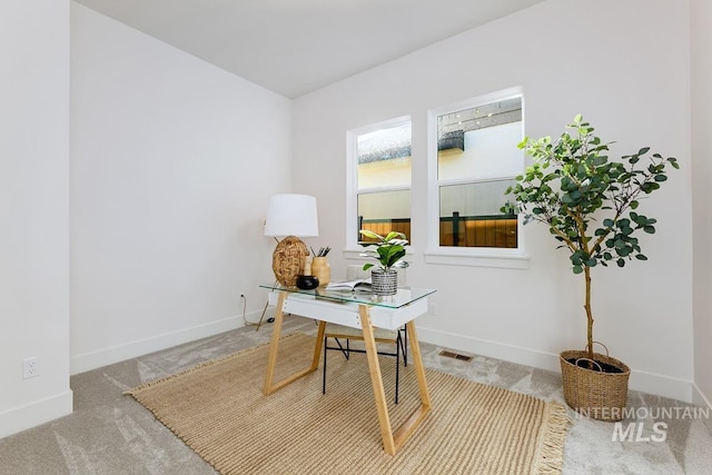 view of carpeted office space