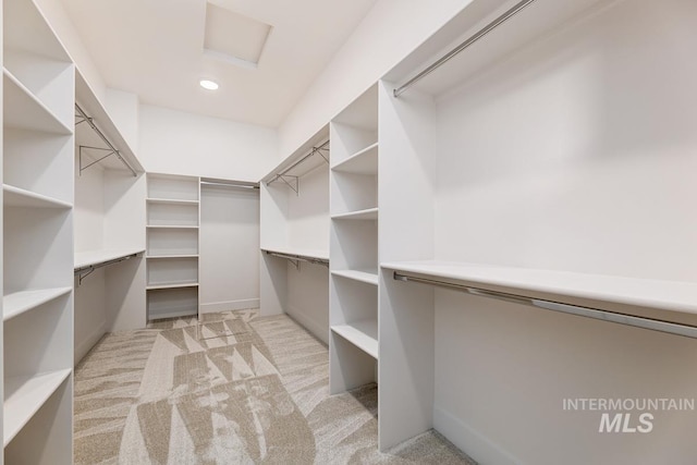 spacious closet with light colored carpet