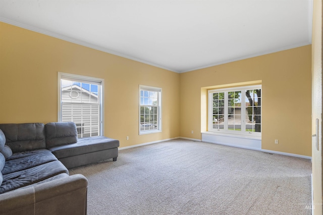 2220 14th St, Lewiston, ID 83501 - living room featuring ornamental molding, baseboards, and carpet