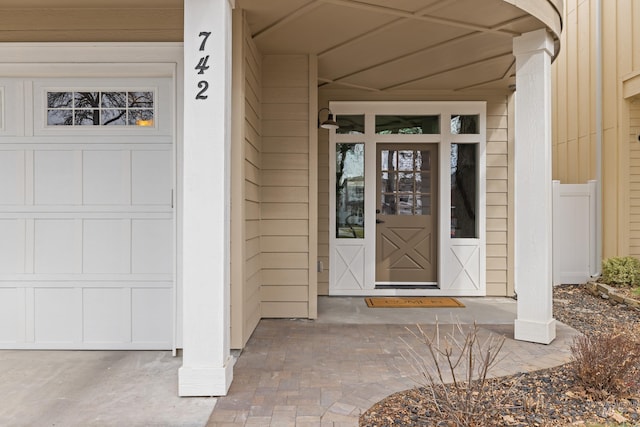 entrance to property with a garage