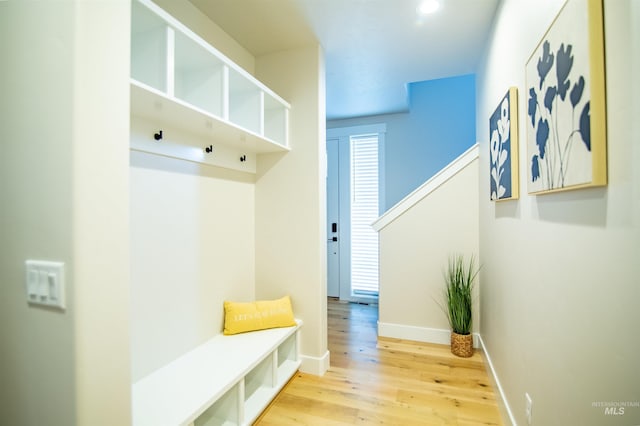 mudroom featuring light hardwood / wood-style flooring