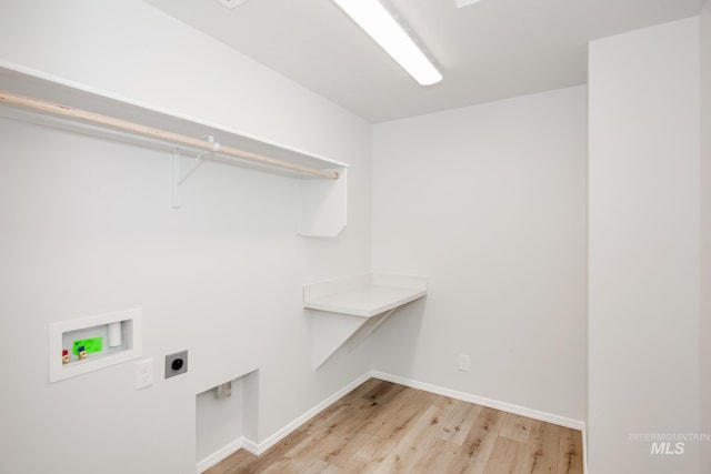 laundry room with washer hookup, electric dryer hookup, and light hardwood / wood-style flooring