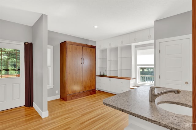 entryway with light hardwood / wood-style flooring, a healthy amount of sunlight, and sink