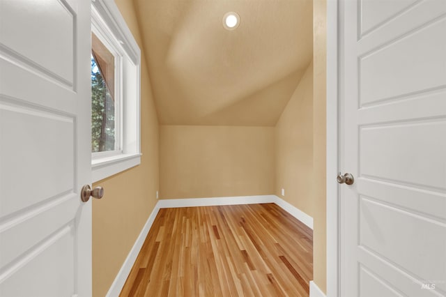 additional living space featuring lofted ceiling and light wood-type flooring