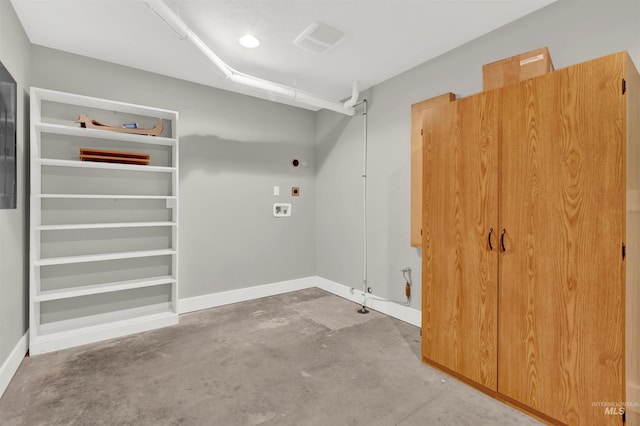 washroom with hookup for an electric dryer, hookup for a gas dryer, and washer hookup