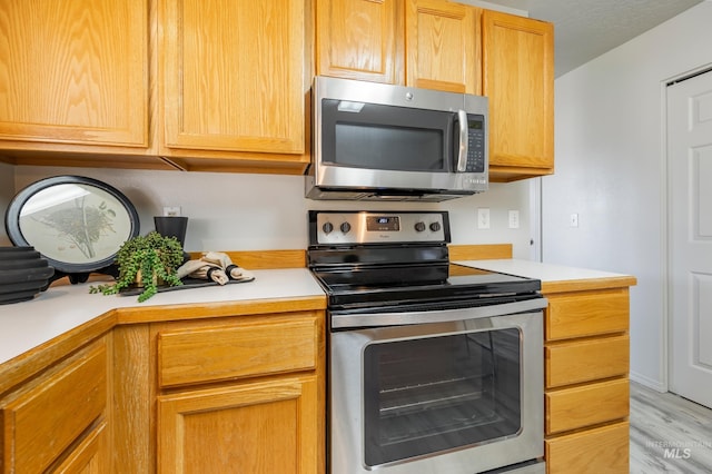 kitchen with stainless steel appliances and light wood-type flooring