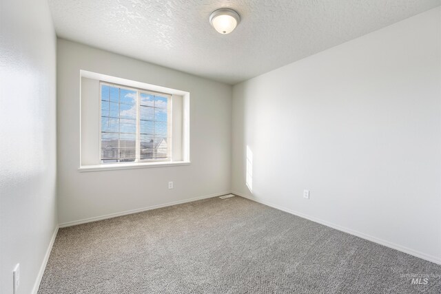 carpeted empty room with a textured ceiling