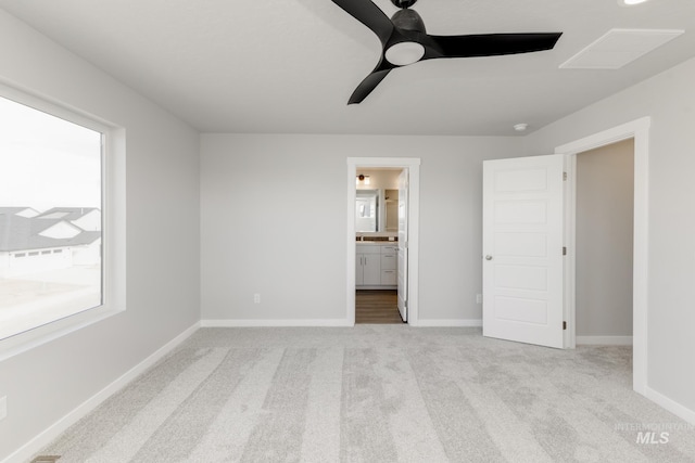 4352 N Glassford Ave, Meridian, ID 83646 - unfurnished bedroom with ensuite bath, carpet, baseboards, and ceiling fan