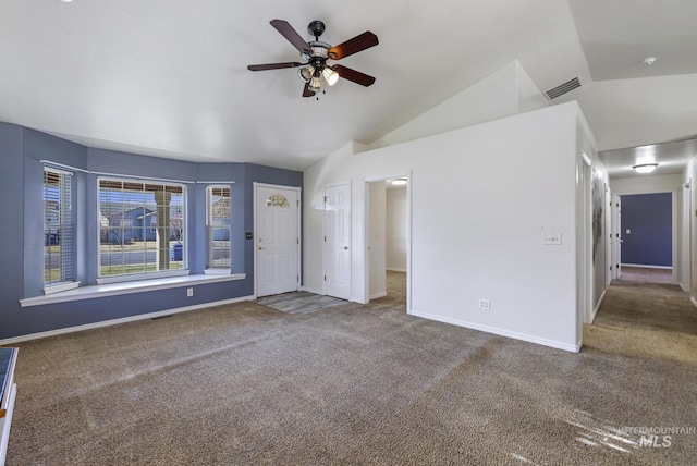 2563 Paintbrush Dr, Twin Falls, ID 83301 - unfurnished living room with ceiling fan, carpet flooring, and lofted ceiling