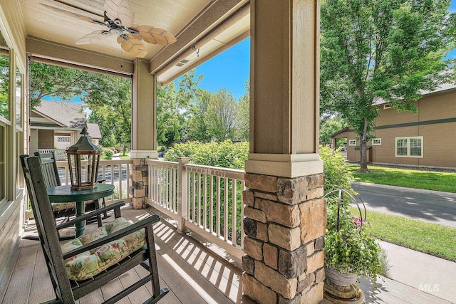 998 E Shadow Creek Ln, Eagle, ID 83616 - wooden terrace with ceiling fan and a porch