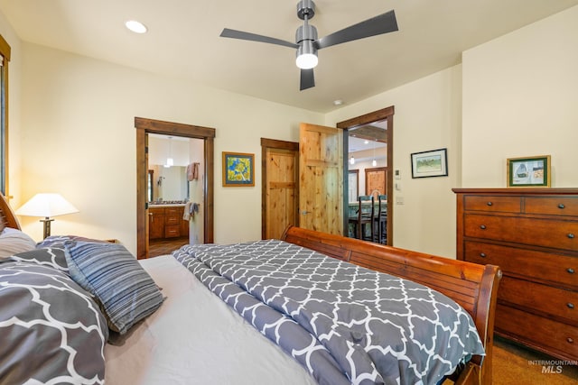 278 Elk Lake Rd, New Meadows, ID 83654 - bedroom featuring a ceiling fan, recessed lighting, and ensuite bath