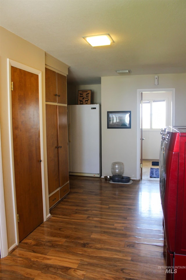 interior space featuring washer / clothes dryer and dark hardwood / wood-style flooring