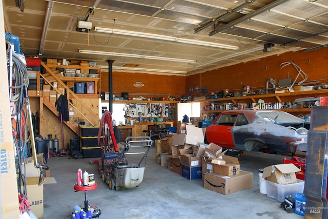 garage featuring a workshop area