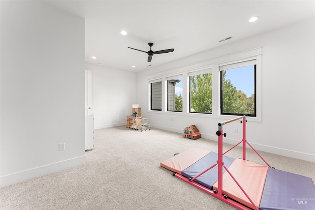 2664 N Yount Way, Eagle, ID 83616 - rec room with recessed lighting, a ceiling fan, baseboards, and carpet