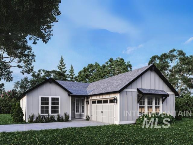 2349 E Valensole St, Meridian, ID 83642 - view of front facade featuring an attached garage, board and batten siding, and a front yard