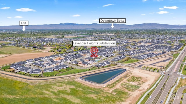 2349 E Valensole St, Meridian, ID 83642 - aerial overview of property's location with mountains and nearby suburban area