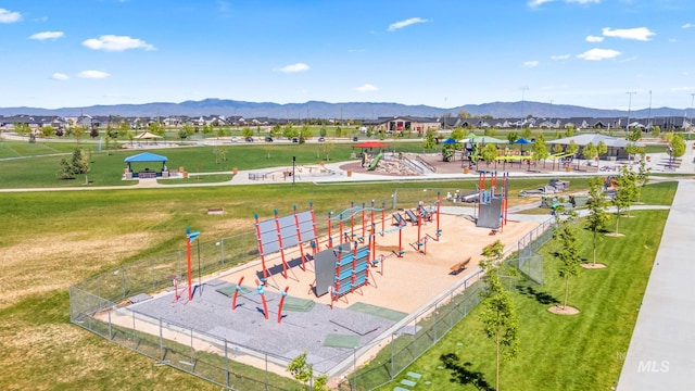 2349 E Valensole St, Meridian, ID 83642 - aerial perspective of suburban area featuring a recreational park and mountains