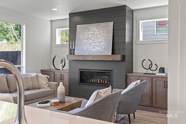 2349 E Valensole St, Meridian, ID 83642 - living room with a fireplace, light wood finished floors, healthy amount of natural light, and recessed lighting