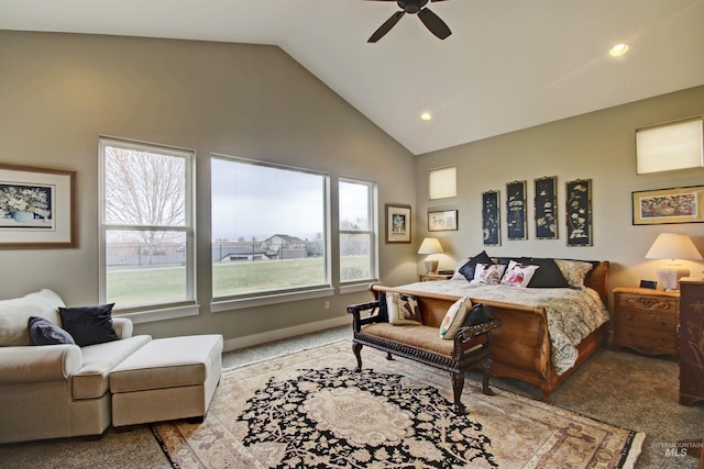 2468 E Lodge Trail Dr, Meridian, ID 83642 - carpeted bedroom featuring high vaulted ceiling, recessed lighting, and multiple windows