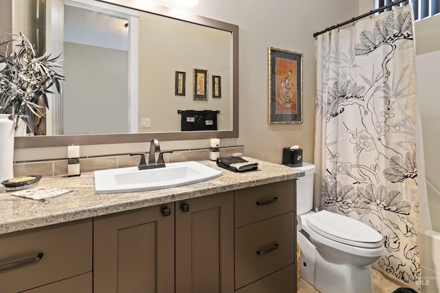 2468 E Lodge Trail Dr, Meridian, ID 83642 - bathroom with toilet, shower / bath combo with shower curtain, and vanity