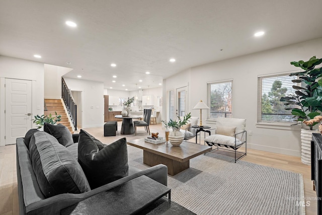 living room with light wood-type flooring