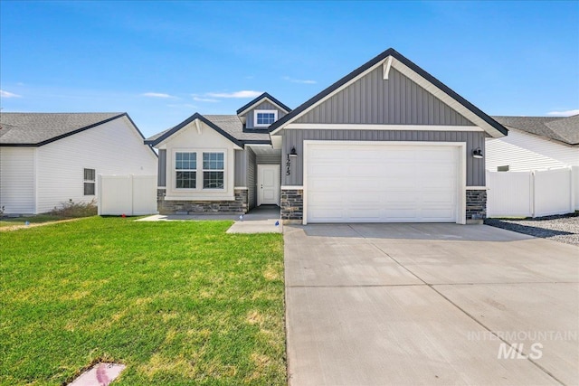 1275 Terra Ave, Twin Falls, ID 83301 - craftsman-style house with board and batten siding, concrete driveway, stone siding, and a garage