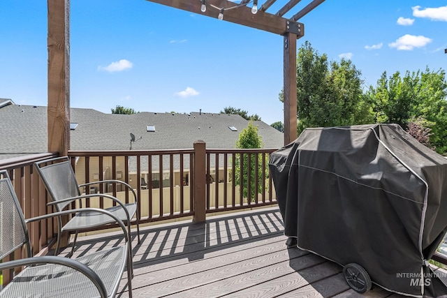 3084 N Network Ln, Boise, ID 83704 - wooden deck with a pergola and a grill