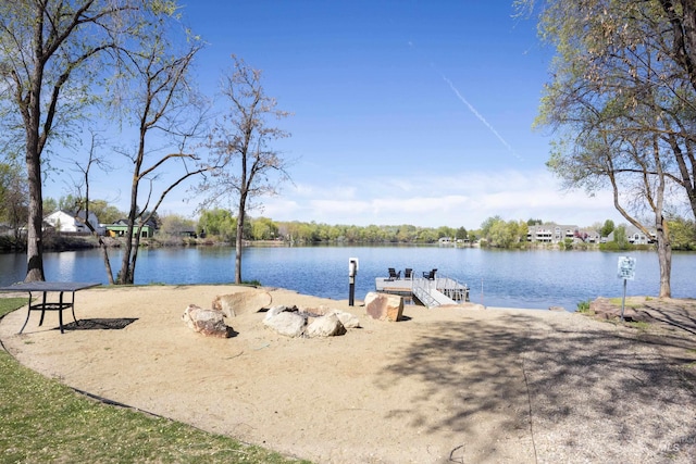 view of water feature with a boat dock