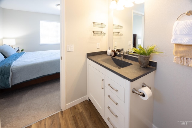 bathroom featuring baseboards, vanity, and wood finished floors
