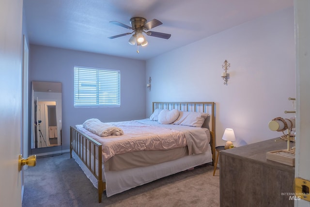 bedroom featuring carpet flooring and ceiling fan