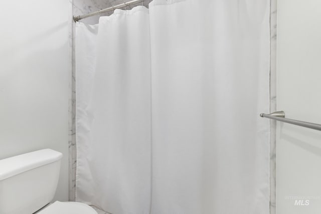 bathroom featuring toilet and a shower with shower curtain