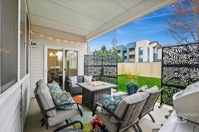 4084 E Esperanto St, Meridian, ID 83642 - view of patio / terrace with fence and an outdoor living space with a fire pit