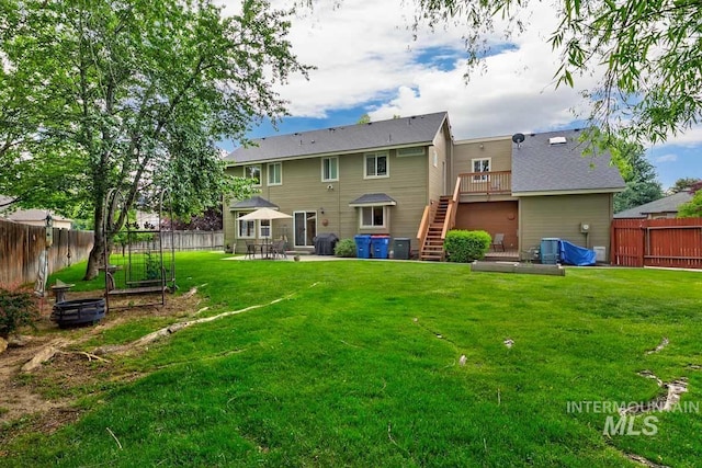 992 N Pinnacle, Eagle, ID 83616 - back of house featuring stairs, a patio area, and a wooden deck