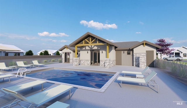 view of pool with a fenced in pool, a patio area, and fence