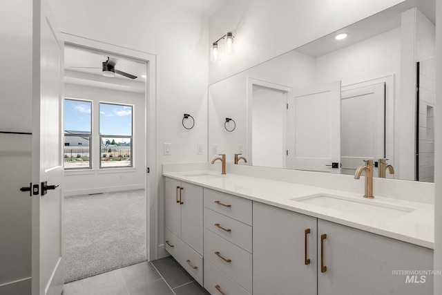 1700 Black Elm, Star, ID 83669 - full bath with double vanity, ceiling fan, recessed lighting, and tile patterned floors