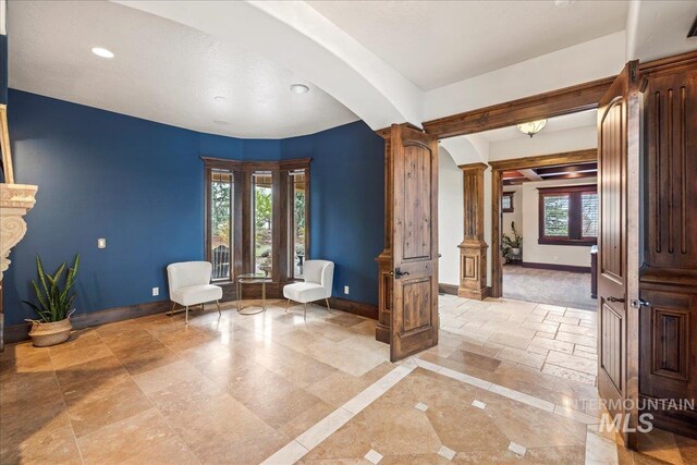 7600 W Ledgerwood Ln, Meridian, ID 83646 - interior space with recessed lighting, arched walkways, baseboards, and ornate columns