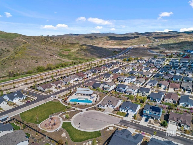 aerial view with a residential view and a mountain view