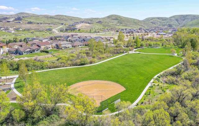 birds eye view of property featuring a residential view and a mountain view