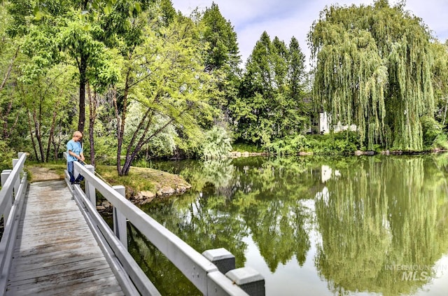 dock area featuring a water view