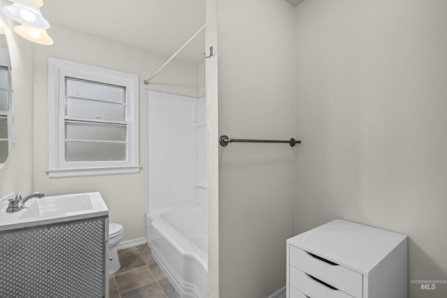 full bathroom with tile patterned flooring, vanity, toilet, and bathtub / shower combination