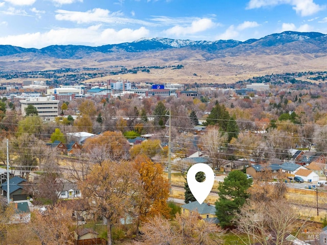 drone / aerial view with a mountain view