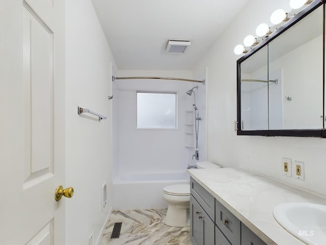 full bathroom featuring shower / tub combination, vanity, and toilet