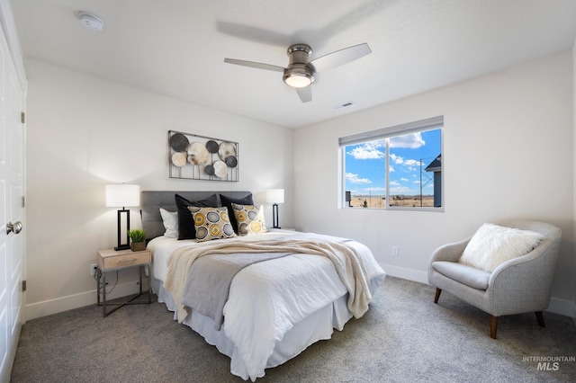 bedroom featuring carpet flooring and ceiling fan