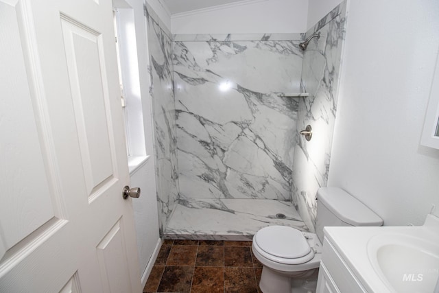 bathroom with vanity, toilet, and walk in shower