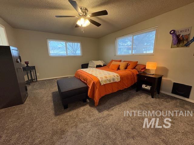 11457 S Cloverdale, Kuna, ID 83634 - bedroom with a textured ceiling, baseboards, multiple windows, and carpet