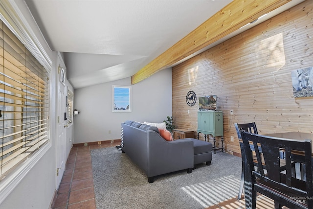 11457 S Cloverdale, Kuna, ID 83634 - tiled living area with wood walls, baseboards, and lofted ceiling