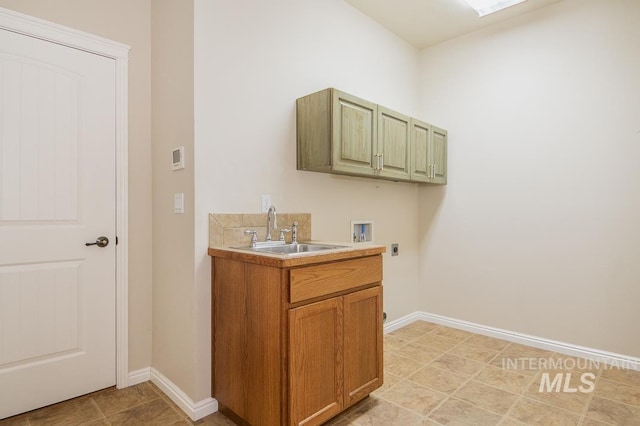 325 S Whisperwood Way, Boise, ID 83709 - clothes washing area with baseboards, cabinet space, electric dryer hookup, a sink, and washer hookup