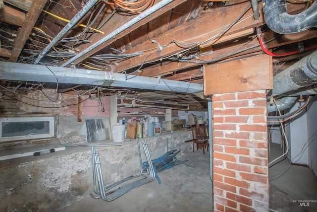 view of unfinished basement