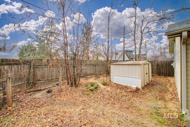 view of yard with a storage shed